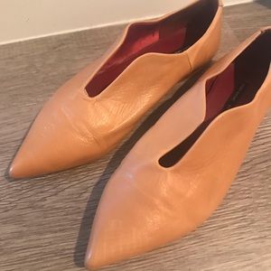 Zara Basic Camel Leather Flats